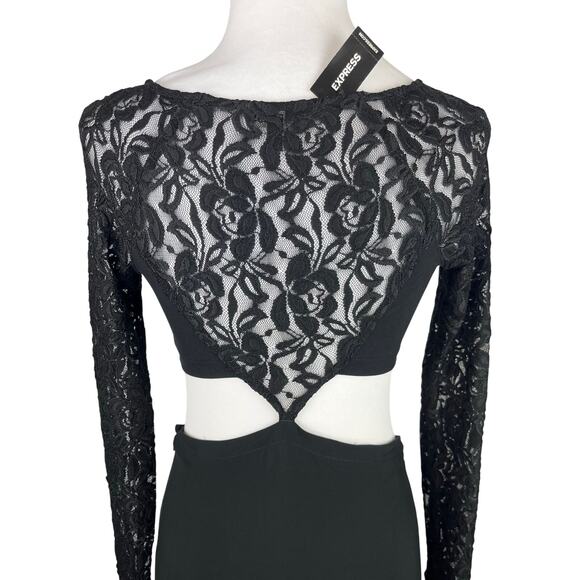 Express Black Lace Cut Out Maxi Dress Long Sleeve NWT - Picture 4 of 10